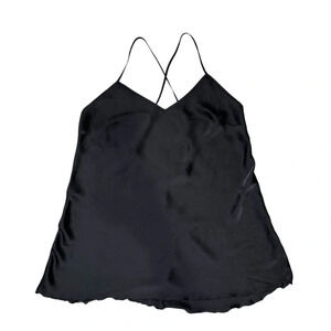 H&M Satin Black Lace Trim L Nightie Slip Dress V-Neck